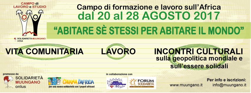 Campo di formazione e lavoro sull'Africa organizzato da Solidarietà Muungan onlus a Vicomero, Parma - banner